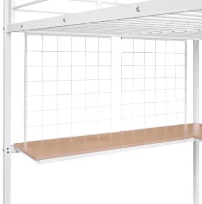 Merax Metal Loft Bed with Desk and Metal Grid