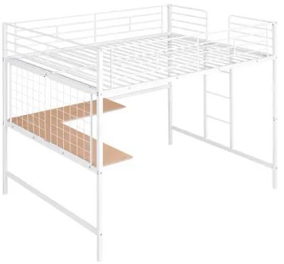 Merax Metal Loft Bed with Desk and Metal Grid