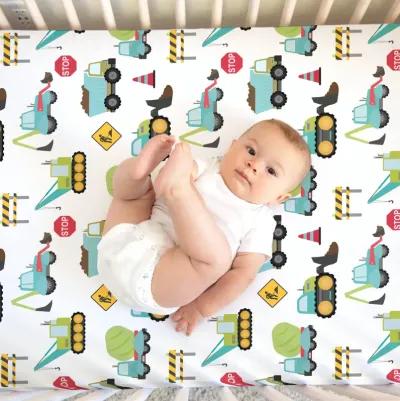 Super Soft Fitted Crib Sheet - Construction Trucks