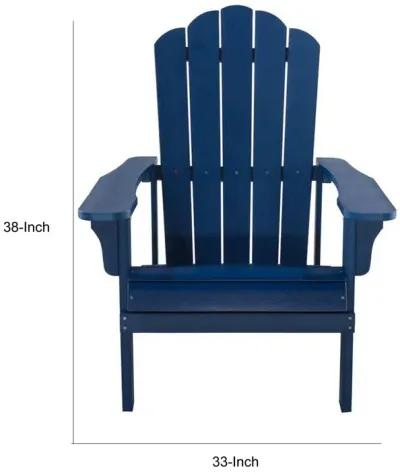 West Outdoor Patio Adirondack Chair, 30 Inch, Wood Style Blue Finish - Benzara