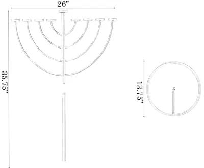 Medium Modern Silver 9 Branch Lighting Thin Pipe Hanukkah Menorah, Metal-Aluminum