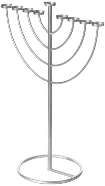 Medium Modern Silver 9 Branch Lighting Thin Pipe Hanukkah Menorah, Metal-Aluminum