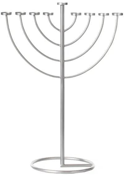 Medium Modern Silver 9 Branch Lighting Thin Pipe Hanukkah Menorah, Metal-Aluminum