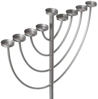 Medium Modern Silver 9 Branch Lighting Thin Pipe Hanukkah Menorah, Metal-Aluminum