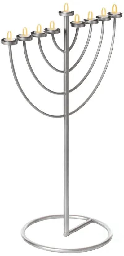 Medium Modern Silver 9 Branch Lighting Thin Pipe Hanukkah Menorah, Metal-Aluminum