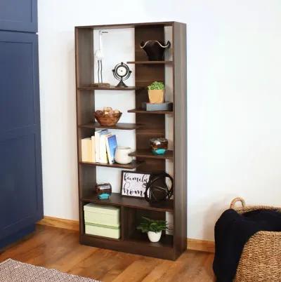 Sunnydaze Rosalee 9-Tier Open Bookshelf with Staggered Shelves Coffee Brown