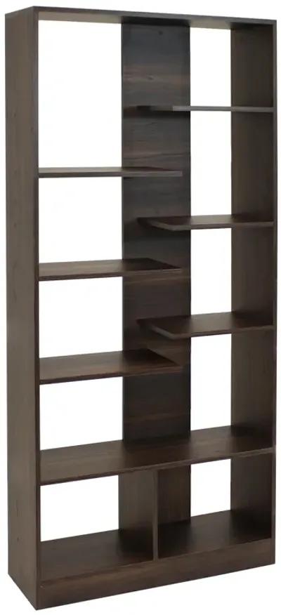 Sunnydaze Rosalee 9-Tier Open Bookshelf with Staggered Shelves Coffee Brown