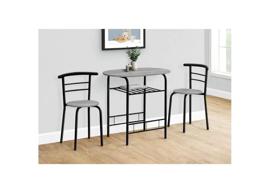 Monarch Specialties I 1207 Dining Table Set, 3pcs Set, Small, 32" L, Kitchen, Metal, Laminate, Grey, Black, Contemporary, Modern