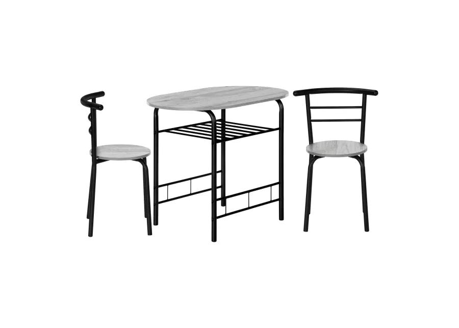 Monarch Specialties I 1207 Dining Table Set, 3pcs Set, Small, 32" L, Kitchen, Metal, Laminate, Grey, Black, Contemporary, Modern