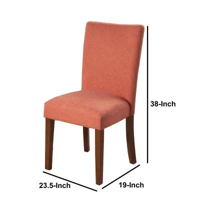 Fabric Upholstered Parson Dining Chair with Wooden Legs, Orange and Brown, Set of Two - Benzara