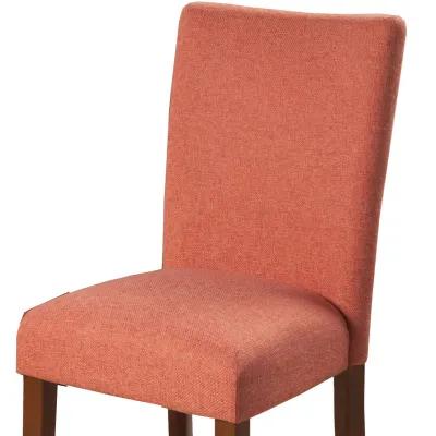 Fabric Upholstered Parson Dining Chair with Wooden Legs, Orange and Brown, Set of Two - Benzara