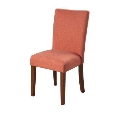 Fabric Upholstered Parson Dining Chair with Wooden Legs, Orange and Brown, Set of Two - Benzara