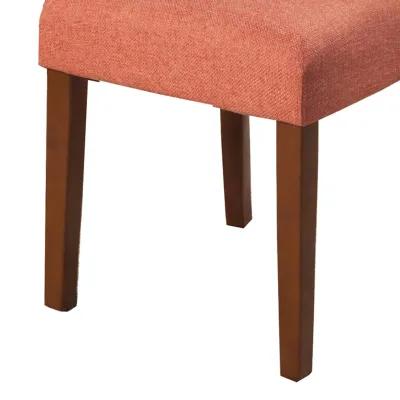 Fabric Upholstered Parson Dining Chair with Wooden Legs, Orange and Brown, Set of Two - Benzara