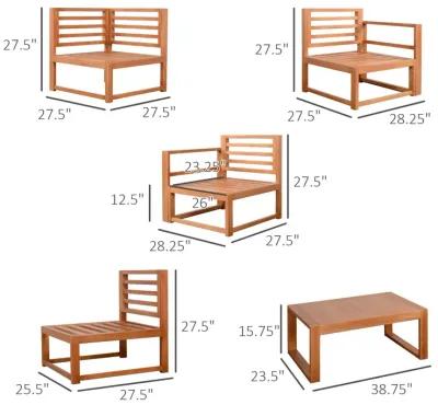 Grey Garden Conversation: 5-Seater Wood Outdoor Sectional Set