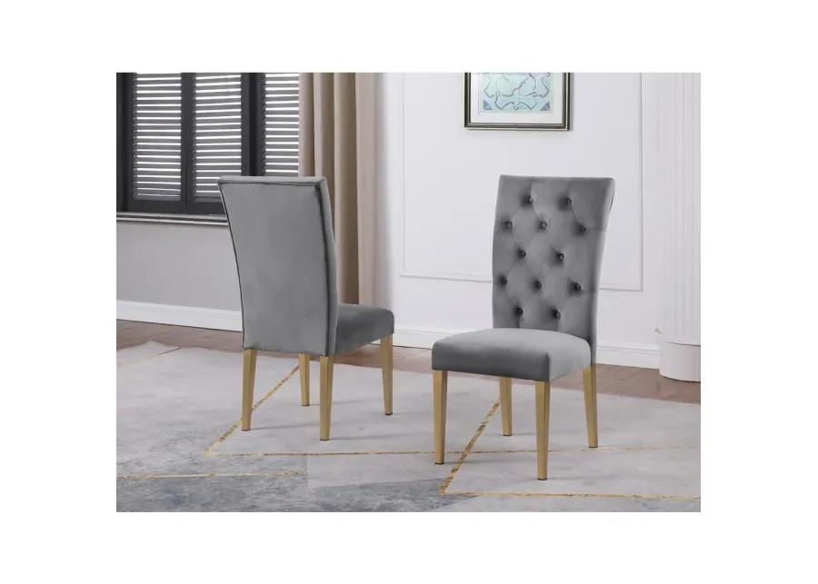 Tyrion Gray Tufted Velvet Side Chairs in Brushed Gold (Set of 2)