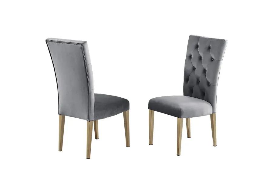 Tyrion Gray Tufted Velvet Side Chairs in Brushed Gold (Set of 2)