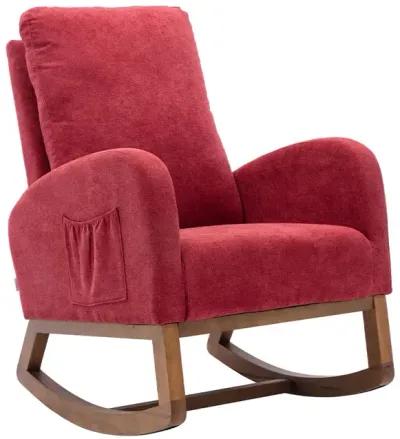 MONDAWE Rocking Chair, Modern Recliner Armchair with Wood Legs and Side Pocket, Nursery Rocking Accent Chair with High Back for Living Room Bedroom