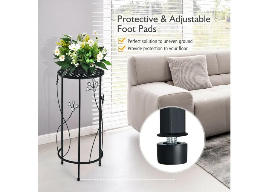 3 Pieces Metal Plant Stand Set with Crystal Floral Accents Round-Black