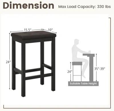 24" Bar Stools with Padded Seat Footrest and Rubber Wood Frame