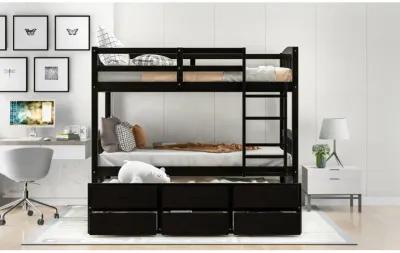 Twin Over Twin Wood Bunk Bed With Trundle And Drawers