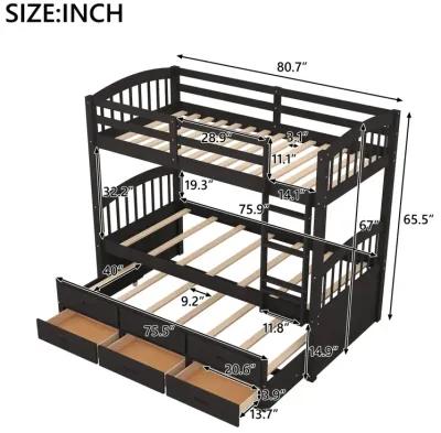 Twin Over Twin Wood Bunk Bed With Trundle And Drawers