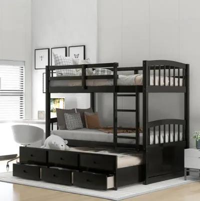 Twin Over Twin Wood Bunk Bed With Trundle And Drawers