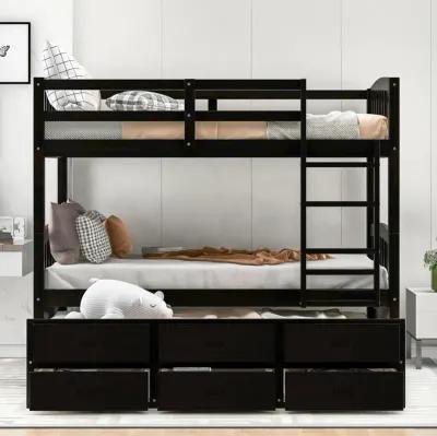 Twin Over Twin Wood Bunk Bed With Trundle And Drawers