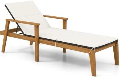 Outdoor Rattan Chaise Lounge Chair with Armrests for Patio Relaxation and Reclining