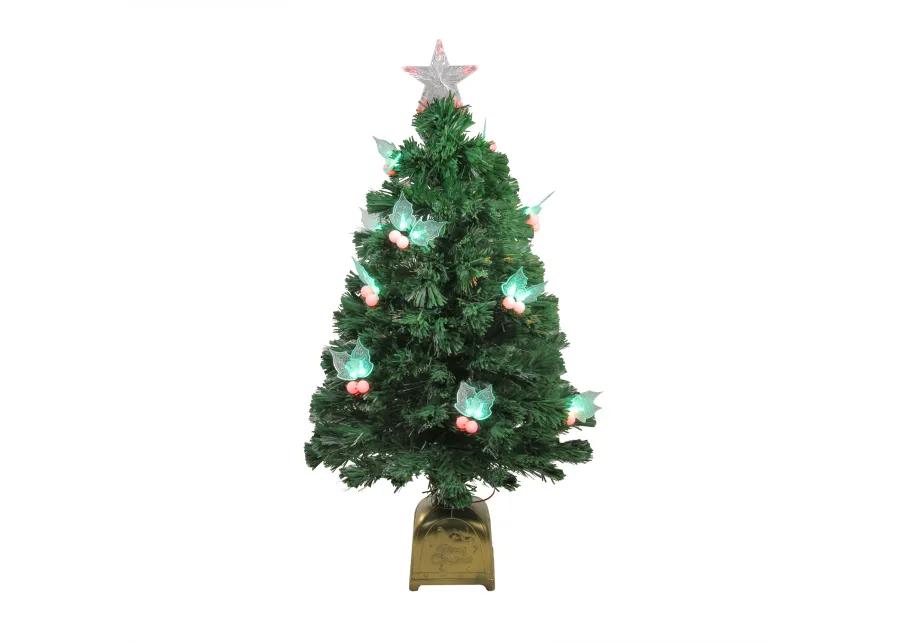 3' Pre-Lit Medium Profile Holly Berries Artificial Christmas Tree - Multi-Color LED Lights