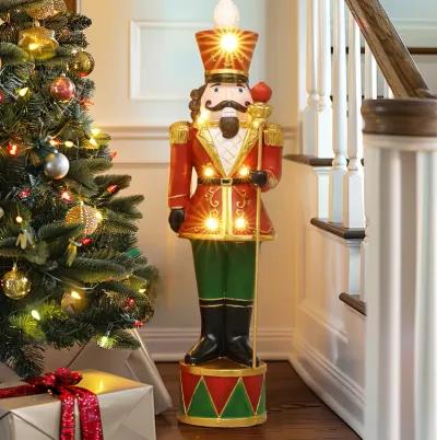 LuxenHome 3Ft Tall Traditional Nutcracker King in Red with Lights