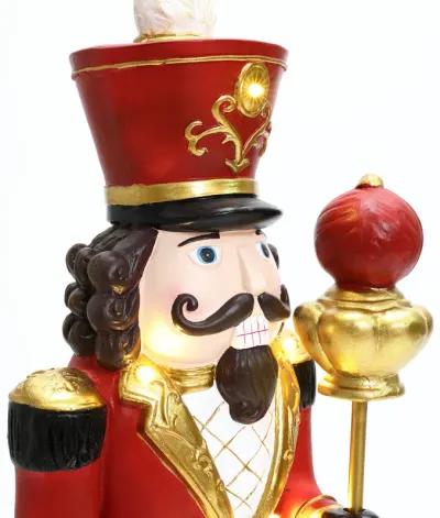 LuxenHome 3Ft Tall Traditional Nutcracker King in Red with Lights