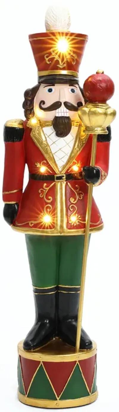 LuxenHome 3Ft Tall Traditional Nutcracker King in Red with Lights