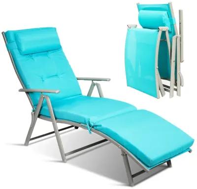 Adjustable Outdoor Lightweight Folding Chaise Lounge Chair with Pillow