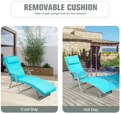 Adjustable Outdoor Lightweight Folding Chaise Lounge Chair with Pillow