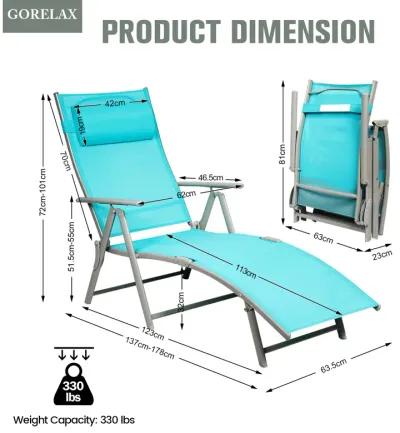 Adjustable Outdoor Lightweight Folding Chaise Lounge Chair with Pillow