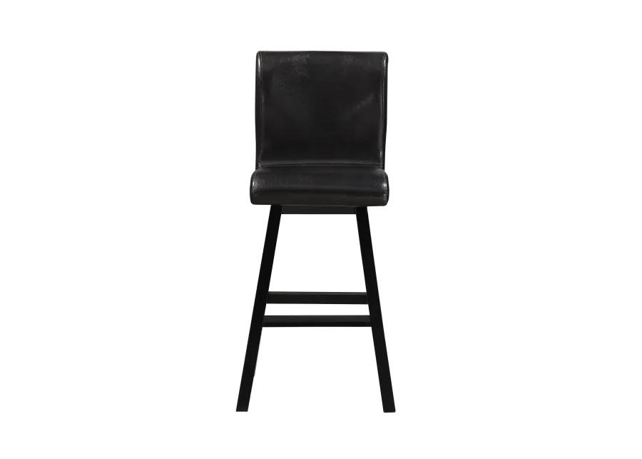 Elsa 32 Inch Swivel Bar Height Chair, Black Faux Leather, Wood, Set of 2 - Benzara