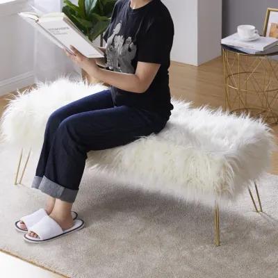 Faux Fur Bench Ottoman - White