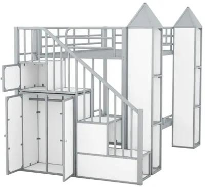 Merax Castle-shaped Bunk Bed with Wardrobe