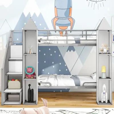 Merax Castle-shaped Bunk Bed with Wardrobe