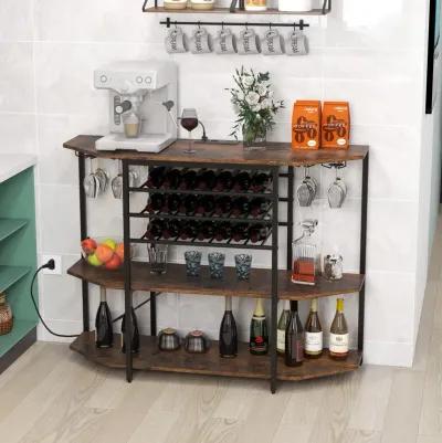 3-Tier Wine Bar Cabinet with Storage Shelves