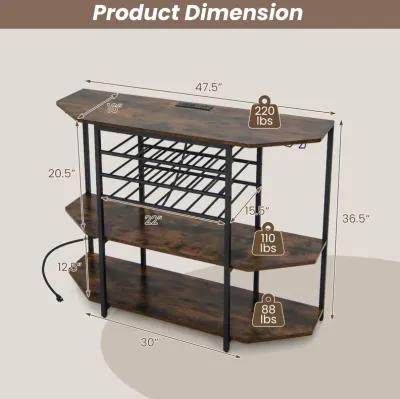 3-Tier Wine Bar Cabinet with Storage Shelves