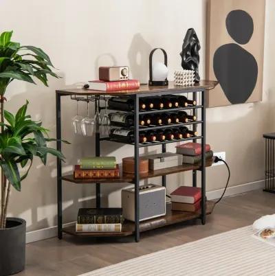 3-Tier Wine Bar Cabinet with Storage Shelves