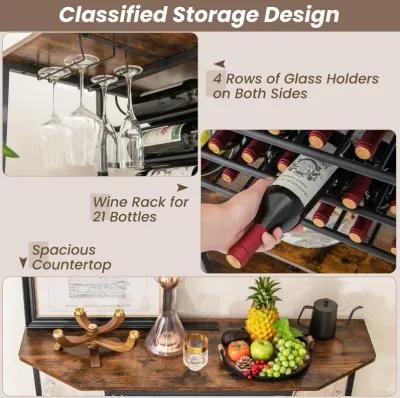 3-Tier Wine Bar Cabinet with Storage Shelves