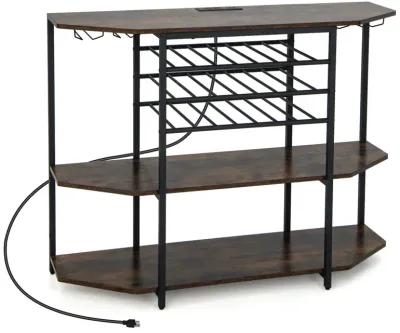 3-Tier Wine Bar Cabinet with Storage Shelves