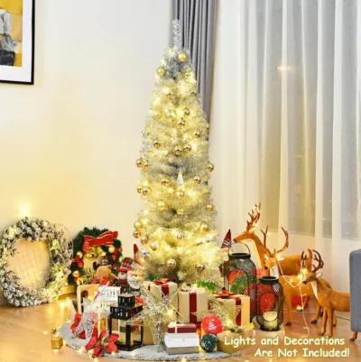 6 Feet Artificial Pencil Christmas Tree with Electroplated Technology