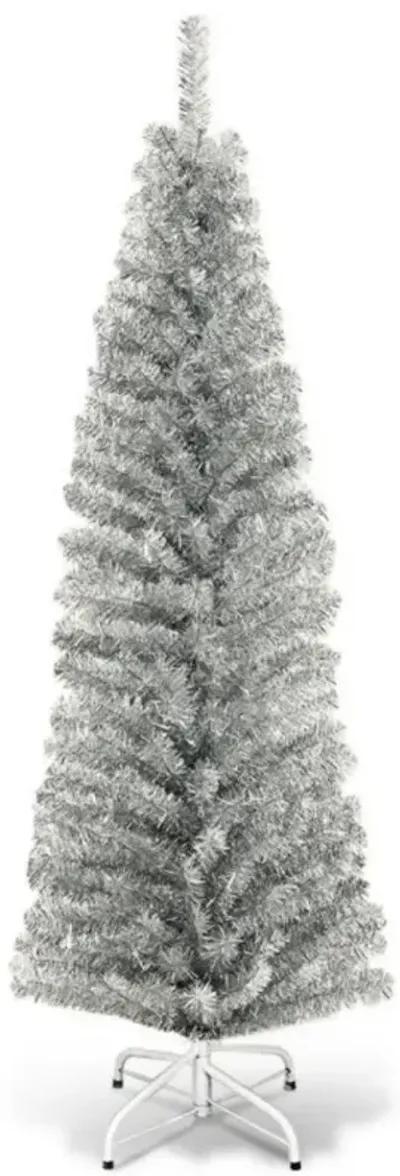 6 Feet Artificial Pencil Christmas Tree with Electroplated Technology