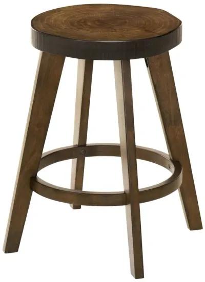 4 Piece Counter Height Table and Stool Set, Brown Wood, USB Power Outlet - Benzara