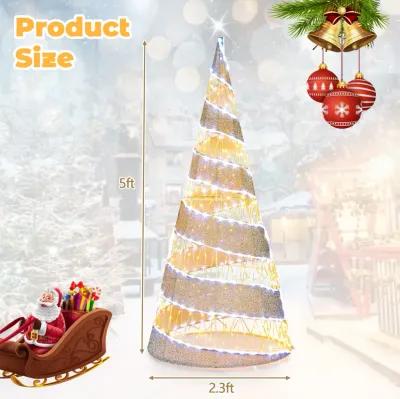 5 Feet Pre-lit Christmas Cone Tree with 300 Warm White and 250 Cold White LED Lights