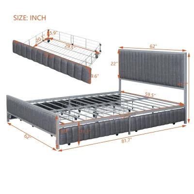 Merax Metal Frame Upholstered Bed Frame with 4 Drawers