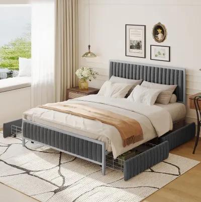 Merax Metal Frame Upholstered Bed Frame with 4 Drawers